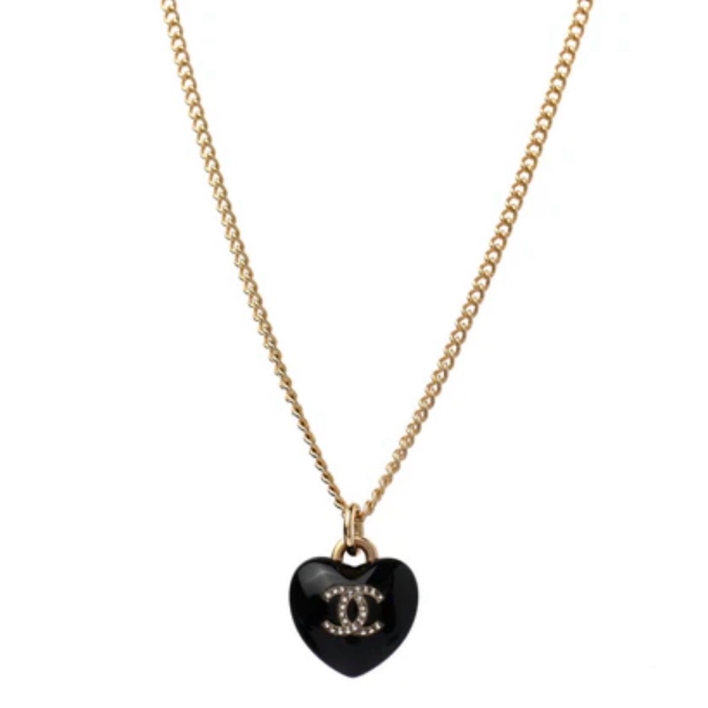 CHANEL Black Heart Pendant Necklace